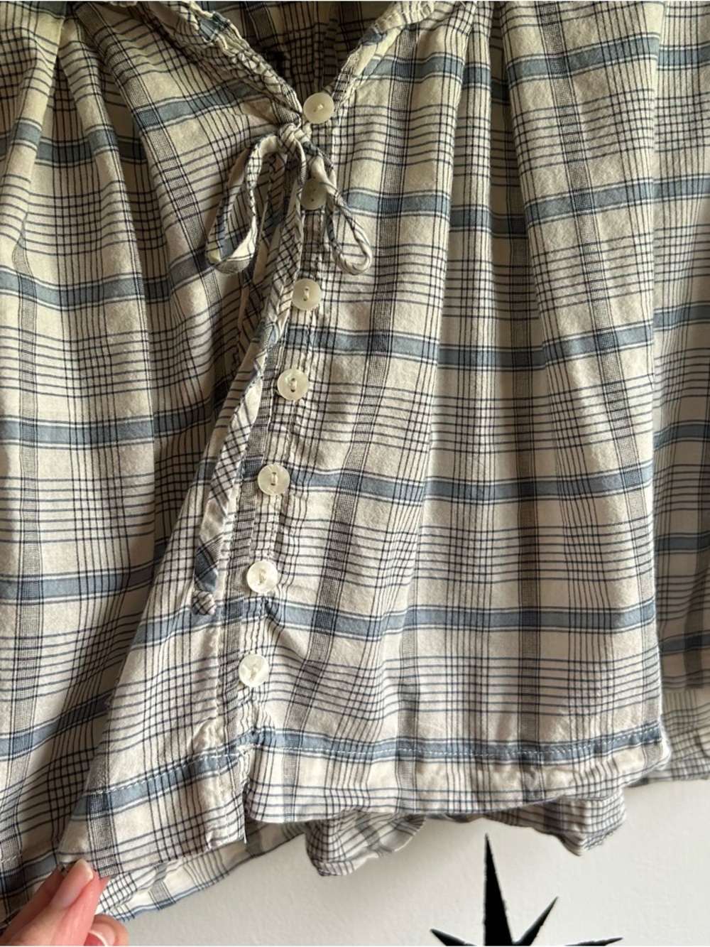 Urban Outfitters Boho Plaid Peasant Blouse - Cream & Blue - Picture 2 of 13